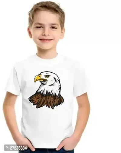 Stylish White Cotton Printed T-Shirt For Boys