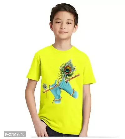 Krishna Yellow Polyester Round Neck Half Sleeve Unisex Kids T Shirt