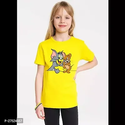 Tom and jerry White Polyester Round Neck Half Sleeve Unisex Kids TShirt