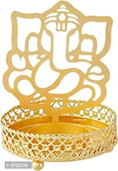 Fashion Appearance Ganesh Ji Shadow Metal Tea Light Holder  8 cm Into 8 cm into 11 cm Golden-thumb0