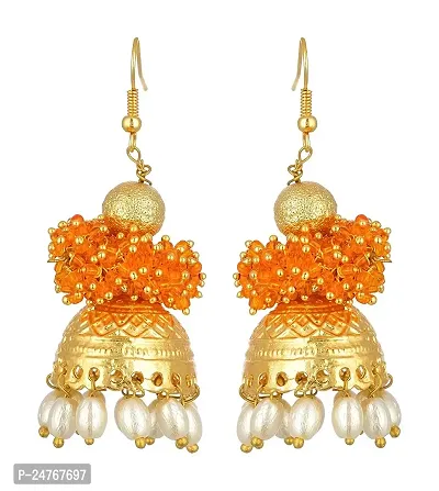 Kshitij Jewels Women's Pretty Alloy Earring - Orange [KJS297]-thumb2