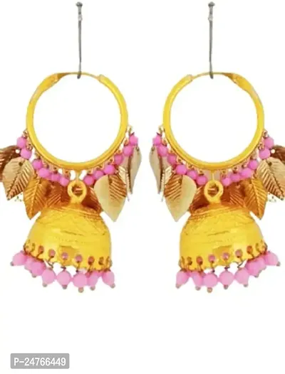 Kshitij Jewels Women's Stylish Fancy Jumkis - Pink [KJP042]-thumb0
