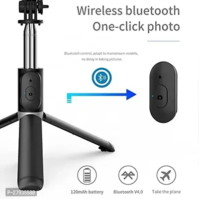 Rechargeable Selfie Stick with Reinforced Tripod Stand for Mobile Phone 3 in 1 Bluetooth Selfie Stick Aluminium Alloy for iPhone OnePlus Samsung, Black-thumb2