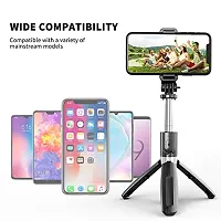 Stand for Mobile Phone 3 in 1 Bluetooth Selfie Stick Aluminium Alloy for iPhone OnePlus Samsung, Black-thumb4