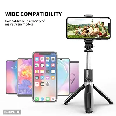 Stand for Mobile Phone 3 in 1 Bluetooth Selfie Stick Aluminium Alloy for iPhone OnePlus Samsung, Black-thumb5