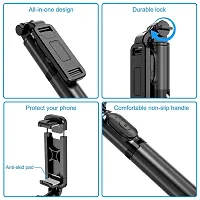 Stand for Mobile Phone 3 in 1 Bluetooth Selfie Stick Aluminium Alloy for iPhone OnePlus Samsung, Black-thumb1