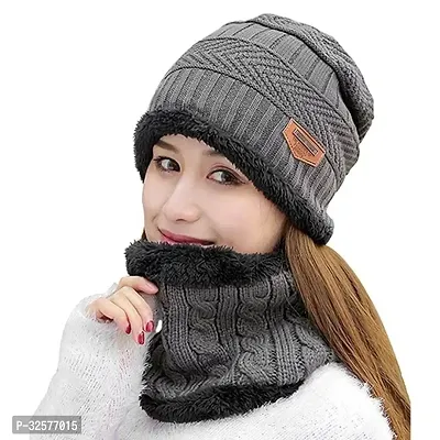 Ultra Soft Unisex Woolen Cap with Neck Muffler/Neckwarmer Free Size for Men Women Girl Boy - Warm (Multicolor)-thumb0