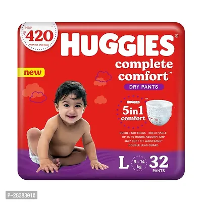 Huggies Complete Comfort Dry Pants Large L Size Baby Diaper Pants 32 count with 5 in 1 Comfort-thumb0