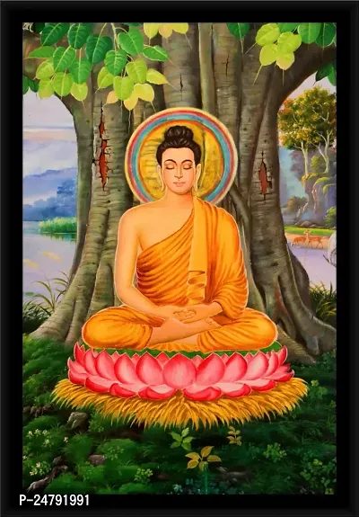Inkart Prints Wood Wall Mount Bhagwan Budhha Religious Photo Frame, 13x19 Inches (Multicolour)