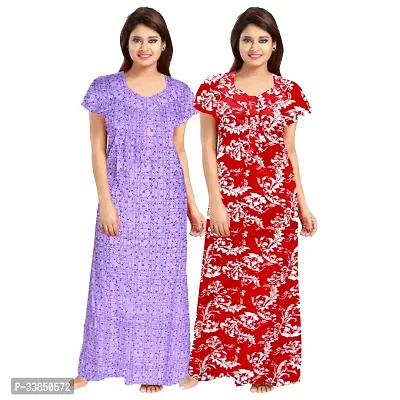 Elegant Multicolored Cotton Printed Nightdress For Women Pack Of 2-thumb0