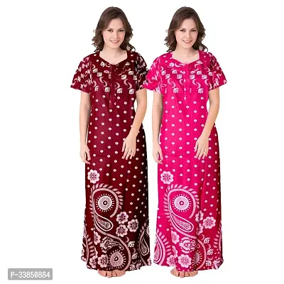 Elegant Multicoloured Cotton Printed Nighty For Women Pack Of 2-thumb0