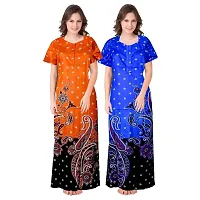 Elegant Multicoloured Cotton Printed Nighty For Women Pack Of 2-thumb1