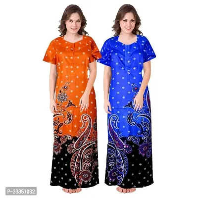 Elegant Multicoloured Cotton Printed Nighty For Women Pack Of 2-thumb2