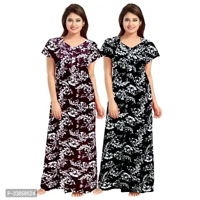 Elegant Multicolored Cotton Printed Nightdress For Women Pack Of 2-thumb0