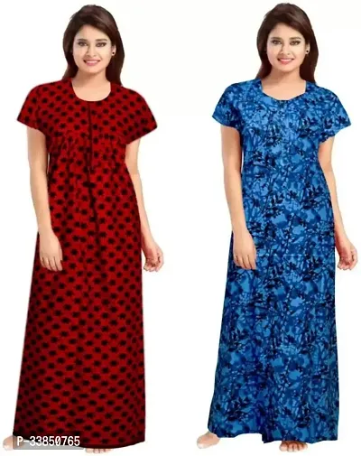 Elegant Multicoloured Cotton Printed Nighty For Women Pack Of 2-thumb2