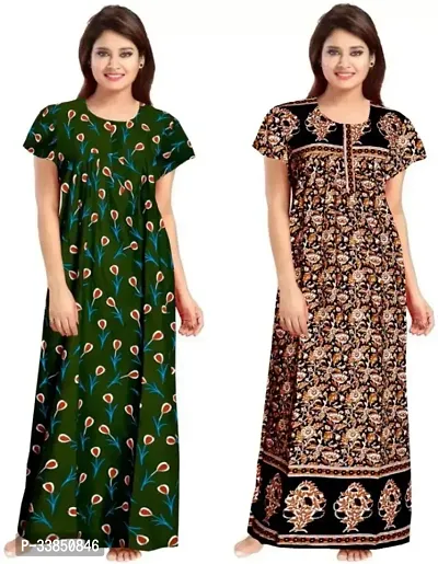 Elegant Multicoloured Cotton Printed Nighty For Women Pack Of 2-thumb0