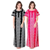 Elegant Multicoloured Cotton Printed Nighty For Women Pack Of 2-thumb1