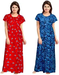 Elegant Multicoloured Cotton Printed Nighty For Women Pack Of 2-thumb1