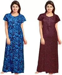 Elegant Multicoloured Cotton Printed Nighty For Women Pack Of 2-thumb1