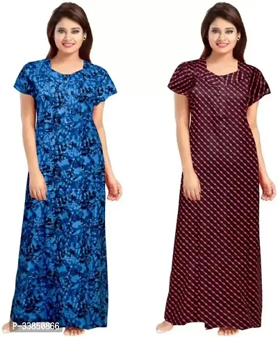 Elegant Multicoloured Cotton Printed Nighty For Women Pack Of 2-thumb2