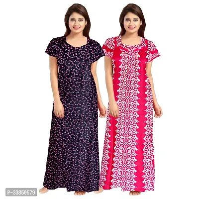 Elegant Multicolored Cotton Printed Nightdress For Women Pack Of 2-thumb0