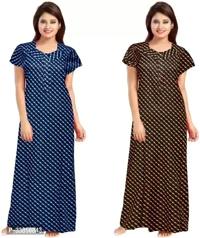 Elegant Multicoloured Cotton Printed Nighty For Women Pack Of 2-thumb2