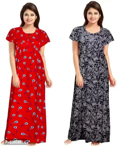 Elegant Multicoloured Cotton Printed Nighty For Women Pack Of 2-thumb2