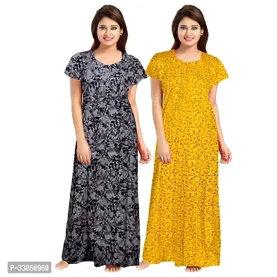 Elegant Multicoloured Cotton Printed Nighty For Women Pack Of 2-thumb2