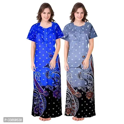 Elegant Multicolored Cotton Printed Nightdress For Women Pack Of 2-thumb0