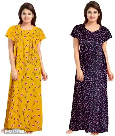 Elegant Multicoloured Cotton Printed Nighty For Women Pack Of 2-thumb2