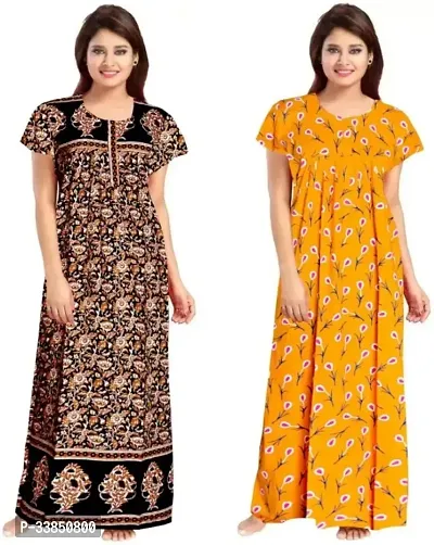 Elegant Multicoloured Cotton Printed Nighty For Women Pack Of 2-thumb2