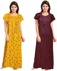 Elegant Multicoloured Cotton Printed Nighty For Women Pack Of 2-thumb1