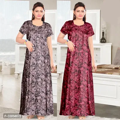 Elegant Multicoloured Cotton Printed Nighty For Women Pack Of 2-thumb0