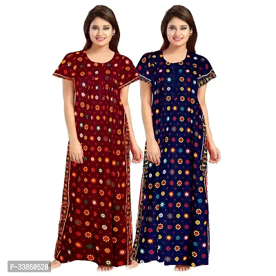 Elegant Multicolored Cotton Printed Nightdress For Women Pack Of 2-thumb0