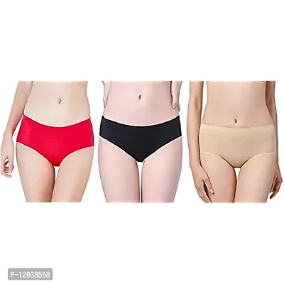 Pack of 3)Woman Ice Silk Mid-Waist Laser Cut Underwear Seamless Panties  Briefs