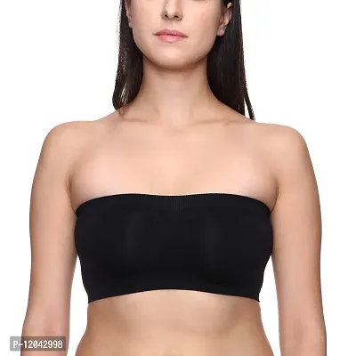 Asjar Women's Nylon & Spandex Non-Padded, Non-Wired Seamless Tube Bra (Free Size) (Size 28 to 36) - Black, White and Beige