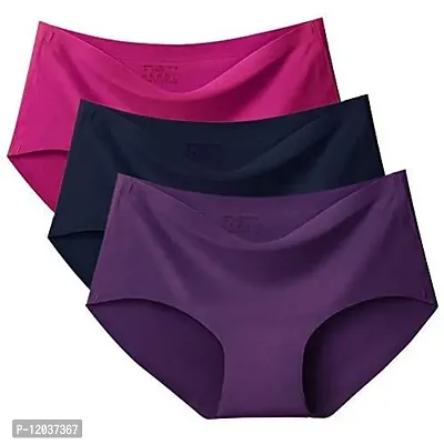 Pack of 3 Women's Cotton Ice Silk Seamless Invisible Panties Hipster Medium  Rise Brief No Panty