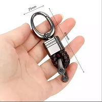 ASJAR Premium Universal Car & Bike Key Holder Handwoven Key Chain Alloy Keyring | small size (Lather) (Black)-thumb3