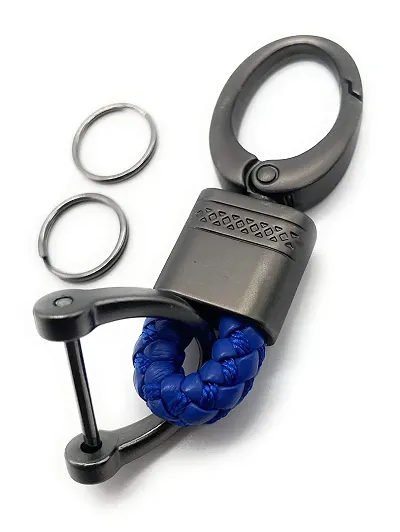 ASJAR Premium Universal Car & Bike Key Holder Handwoven Key Chain Alloy Keyring | small size (Lather)