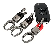 ASJAR Premium Universal Car & Bike Key Holder Handwoven Key Chain Alloy Keyring | small size (Lather) (Black)-thumb4