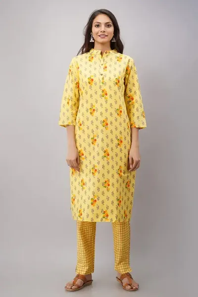 Cotton Printed Office Wear Kurta With Pant