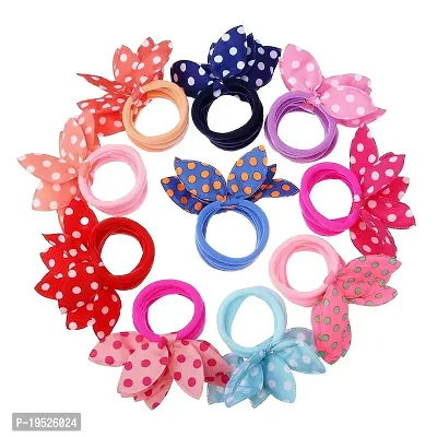 Hair Rubber Bands - Printed Cotton Hair Rubber Soft Bands/Headband for Girl and Women (Assorted Colour), Pack of 24-thumb0