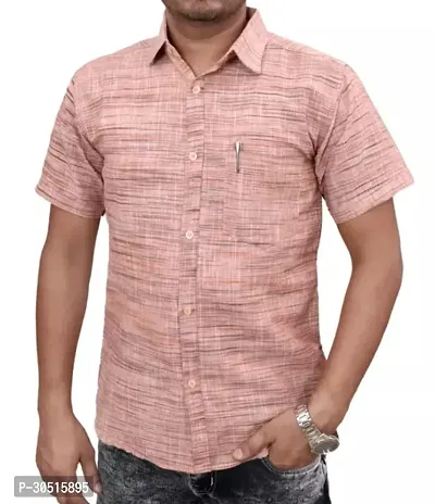 Reliable Pink Cotton Textured Short Sleeves Casual Shirt For Men-thumb0