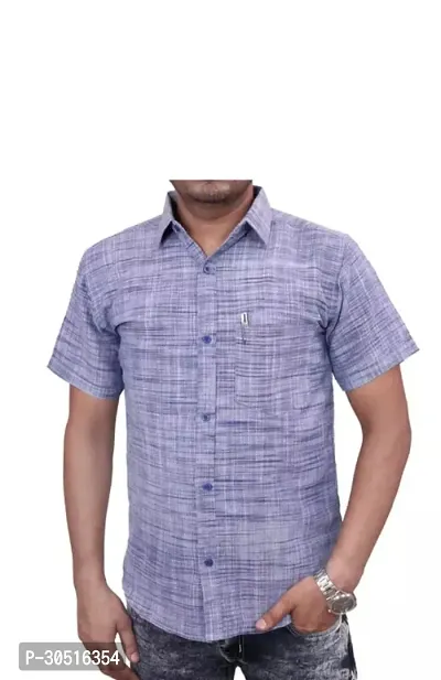 Reliable Blue Cotton Textured Short Sleeves Casual Shirt For Men-thumb0