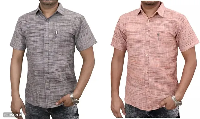 Reliable Multicoloured Cotton Textured Casual Shirts For Men Pack Of 2-thumb0