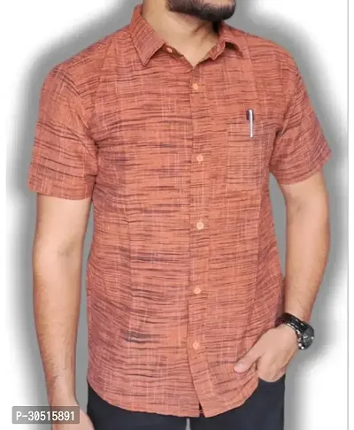 Reliable Brown Cotton Textured Short Sleeves Casual Shirt For Men-thumb0