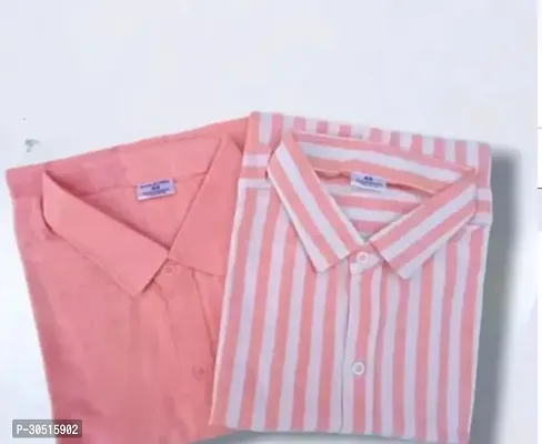 Reliable Pink Cotton Striped Casual Shirts For Men Pack Of 2-thumb0