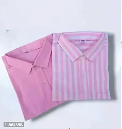 Reliable Pink Cotton Striped Casual Shirts For Men Pack Of 2-thumb0