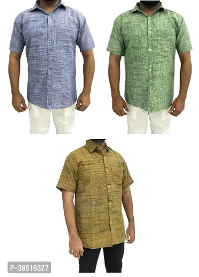 Reliable Multicoloured Cotton Textured Casual Shirts For Men Pack Of 3