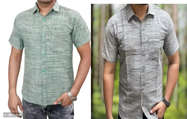 Reliable Multicoloured Cotton Textured Casual Shirts For Men Pack Of 2-thumb0